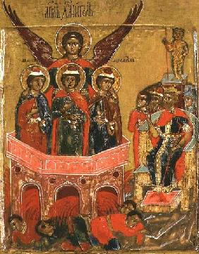 Russian icon depicting Shadrach, Meshach and Abednego in the Fiery Furnace c.1600