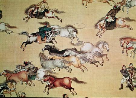 Voyage of Emperor Qianlong (1736-96) detail from a scroll, Qing Dynasty von Mou-Lan