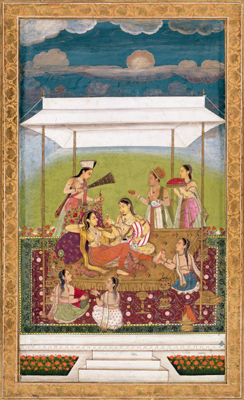 Ladies listening to music in a garden, from the Small Clive Album von Mughal School