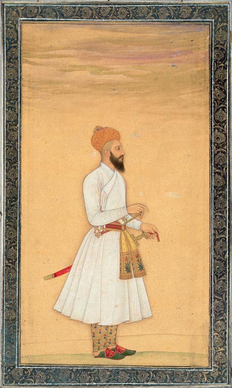 Standing figure of a noble, from the Small Clive Album von Mughal School