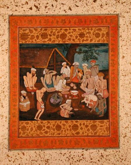 Assembly of fakirs preparing bhang and ganja, from the Large Clive Album von Mughal School