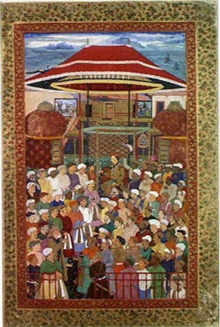 The Court Welcoming Emperor Jahangir (Shah Salim) (1569-1627) von Mughal School