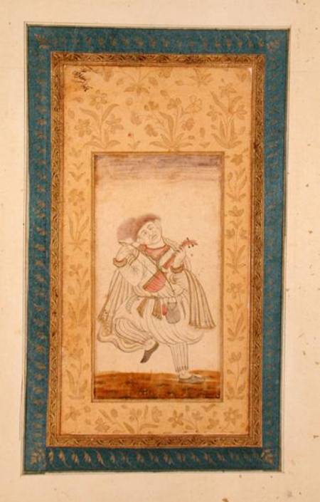 A dancing Sarangi player, musician of the Mughal court, from the Large Clive Album von Mughal School
