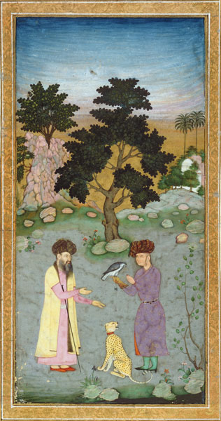 Falconer with companion and pet cheetah, from the Small Clive Album von Mughal School