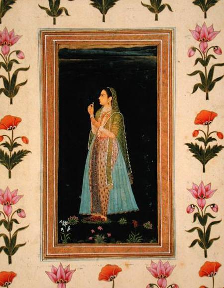 Lady holding a blossom, from the Small Clive Album von Mughal School