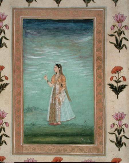 Lady holding a flower, from the Small Clive Album von Mughal School