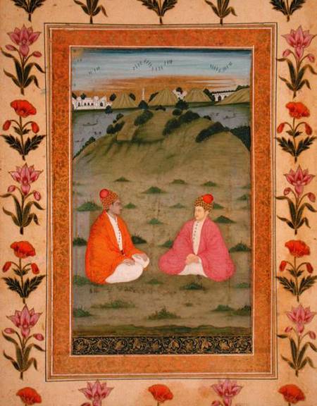 Two nobles seated in a landscape, from the Small Clive Album von Mughal School