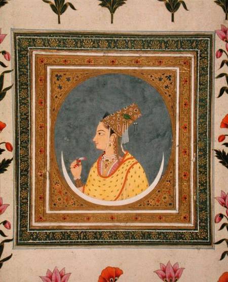 Portrait of a lady holding a lotus petal, from the Small Clive Album von Mughal School