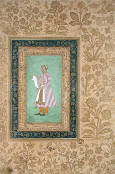 Portrait of Murtaza Khan holding a scroll von Mughal School