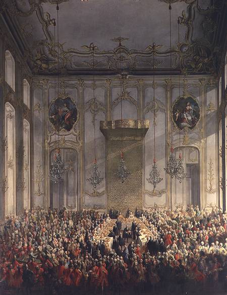 Court Banquet in the Great Antechamber of the Hofburg Palace, Vienna von Mytens (Schule)
