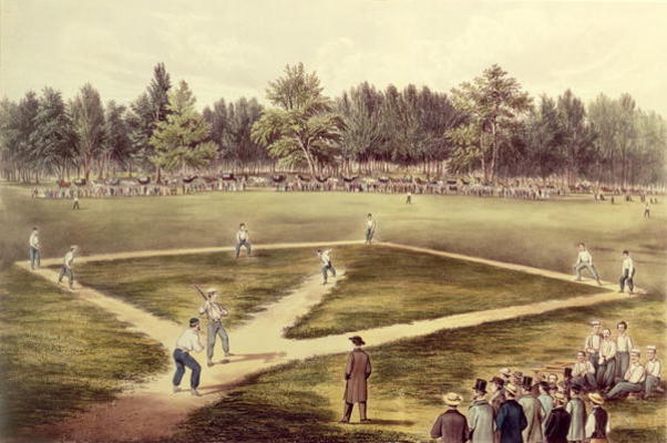 The American National Game of Baseball - Grand Match at Elysian Fields, Hoboken, NJ, 1866 (colour li von N. Currier