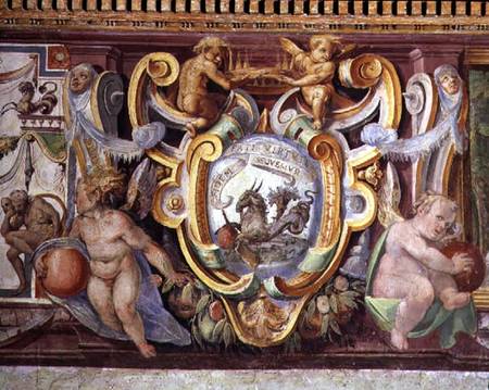 The 'Sala del Granduca di Toscana' (Hall of the Grand Duke of Tuscany) detail of the frieze depictin von Nanni  di B. Bigio  & Bartolomeo Ammannati