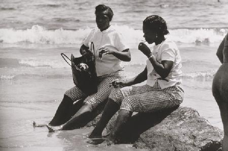 2 Women with Drinks Relaxing at the Ocean Edge, Untitled 13 1964