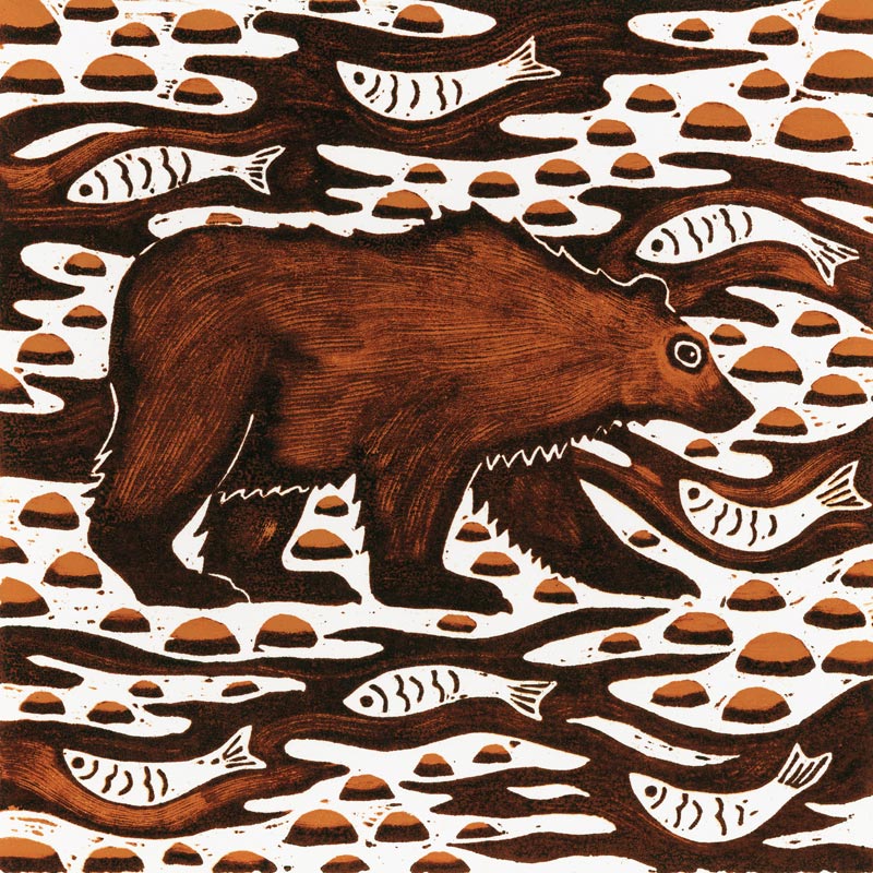 Fishing Bear, 2001 (woodcut)  von Nat  Morley