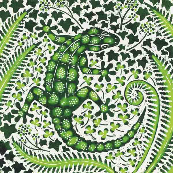 Green Gecko, 2002 (woodcut)  von Nat  Morley