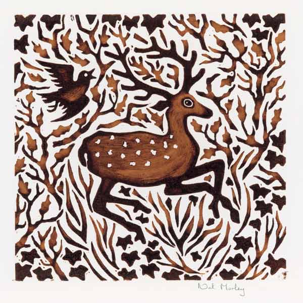 Woodland Deer, 2000 (woodcut)  von Nat  Morley
