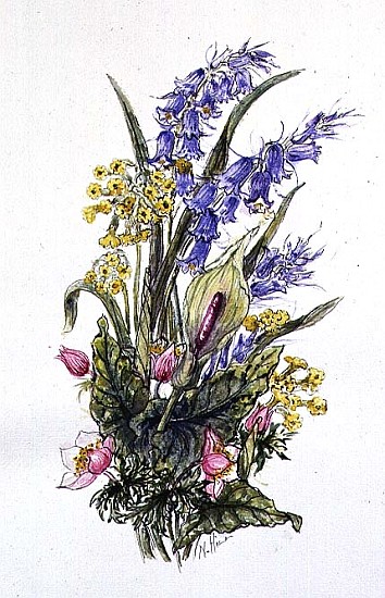 Bluebell posy with cowslips, dogroses and lily  von Nell  Hill