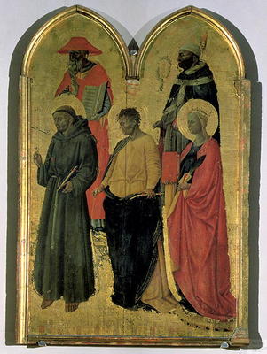 St. Francis, St. Jerome, St. Philip, St. Catherine and a bishop saint, c.1444 (tempera on panel) von Neri di Bicci