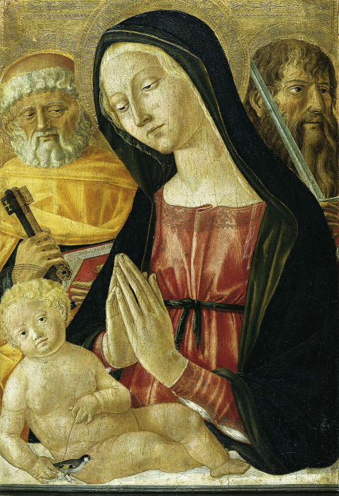 Madonna mit Kind und den Heiligen Petrus und Paulus von Neroccio di Bartolomeo di Benedetto de' Landi