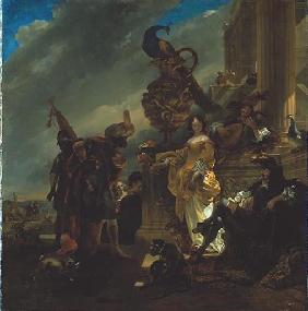 Ein Handelsherr, am Hafenpalast einen Mohren empfangend 1665