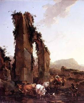 Peasants with Cattle by a Ruined Aqueduct c.1655-60
