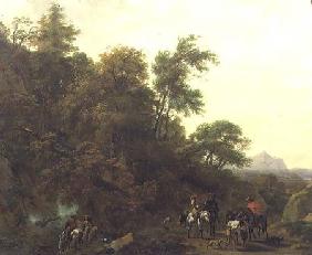 Wooded Landscape with Soldiers Escorting Prisoners 1656