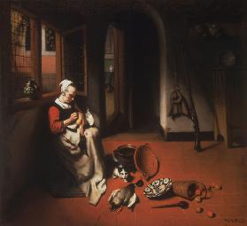 Frau, die eine Ente rupft. 1655-56