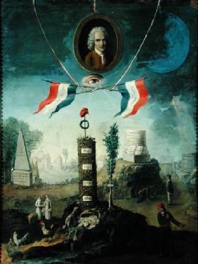 An Allegory of the Revolution with a portrait medallion of Jean-Jacques Rousseau (1712-78)