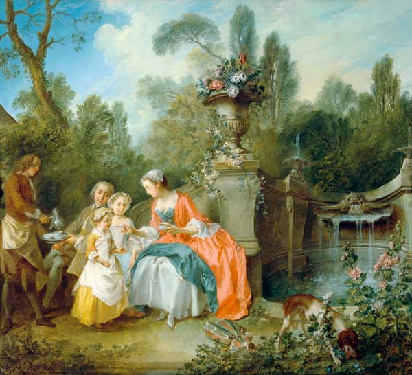 Eine Dame im Garten, die mit einigen Kindern Kaffee trinkt von Nicolas Lancret