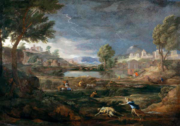 Gewitterlandschaft mit Pyramus und Thisbe von Nicolas Poussin