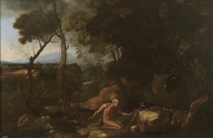Landschaft mit Paulus dem Einsiedler von Nicolas Poussin