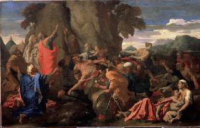 Moses schlägt Wasser aus dem Felsen 1649