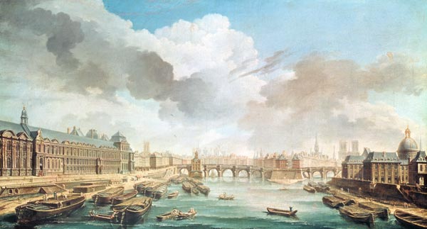 The Louvre, the Pont Neuf and the College des Quatre Nations von Nicolas Raguenet