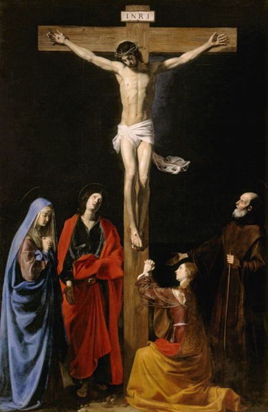 Christ on the Cross with the Virgin, Mary Magdalene, St. John and St. Francis of Paola von Nicolas Tournier