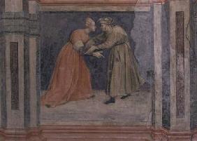 The meeting of a man and a woman, from 'Scenes of a Private Life' cycle after Giotto c.1450