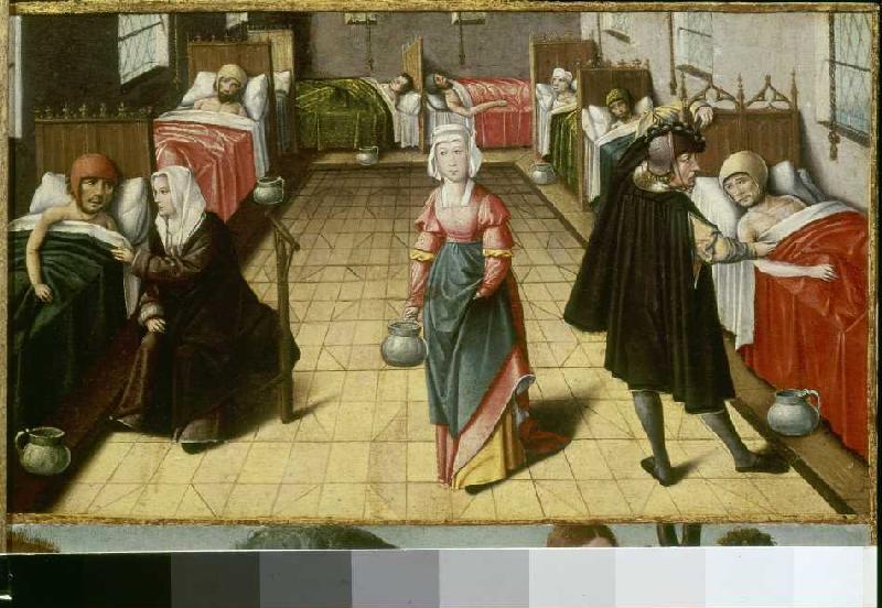 Mittelalterlicher Krankensaal Aus: Die sieben Werke der Barmherzigkeit von Niederländisch