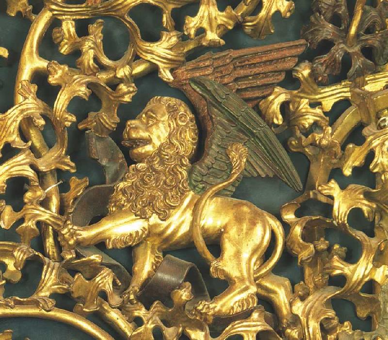 Isenheimer Altar, Detail: Löwe, Evangelistensymbol des Markus. von Niklaus von Hagenau