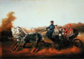 Tsar Alexander II (1818-81) Driving with his Sons in Zarskoje Selo 1850s