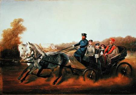 Tsar Alexander II (1818-81) Driving with his Sons in Zarskoje Selo von Nikolai Egorevich Sverchkov