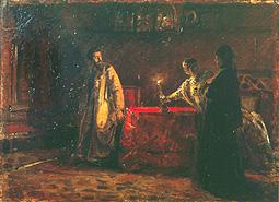 Zar Boris Godunov verhört die Zarin Marfa 1874