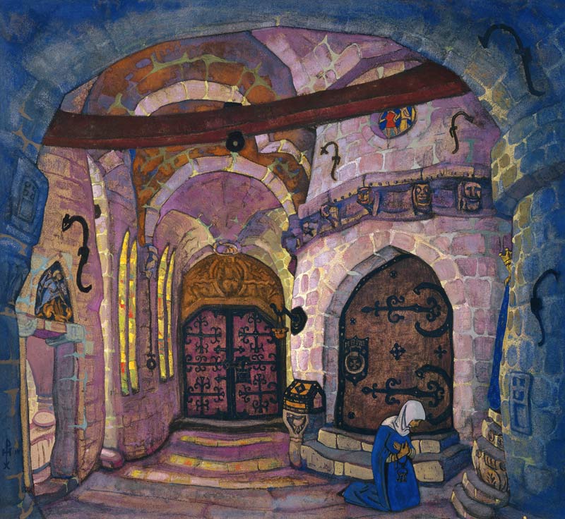 Im Kloster. Bühnenbildentwurf zur Oper Schwester Beatrice von A. Dawydow von Nikolai Konstantinow Roerich
