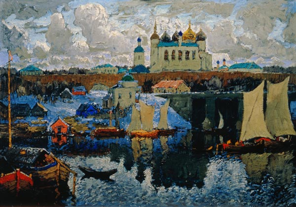 Am Pier in Novgorod von Nikolai P. Bogdanow-Bjelski