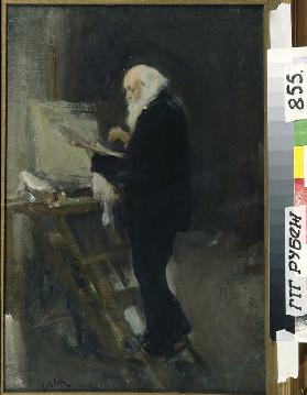 Der Maler Nikolai Ge (1831-1894) bei der Arbeit 1895