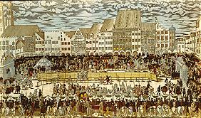 Vermählung Wilhelms V. von Bayern mit Renate v.Lothringen Ritterturnier auf dem Marienplatz. 1568