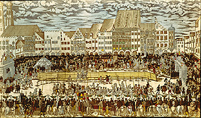 Vermählung Wilhelms V. von Bayern mit Renate v.Lothringen Ritterturnier auf dem Marienplatz. von Nikolaus Solis