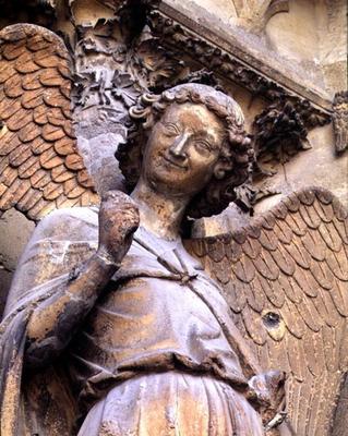 Detail of one of St. Nicaise's angels, sculpture from exterior west facade, 14th century (stone) (se von 