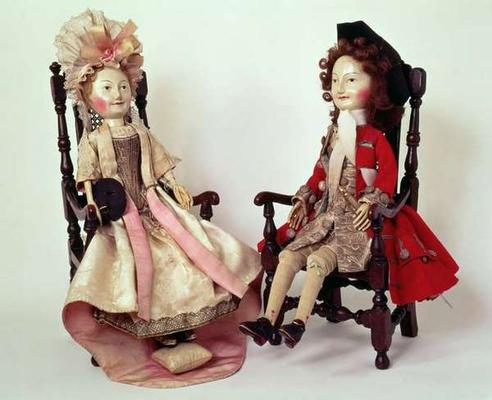 31:Lord and Lady Clapham, wooden dolls made in the William and Mary period, late 17th, c.1680s (see von 