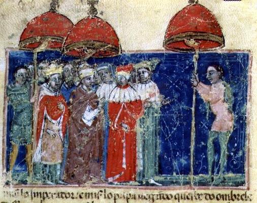 Codex Correr I 383 Pope Alexander III (1105-81) presents the parasol to Doge Sebastiano Ziani, Venet von 