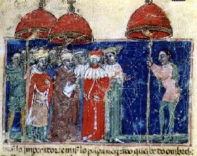 Codex Correr I 383 Pope Alexander III (1105-81) presents the parasol to Doge Sebastiano Ziani, Venet