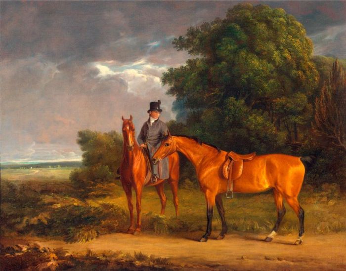 A Groom Mounted on a Chestnut Hunter von 